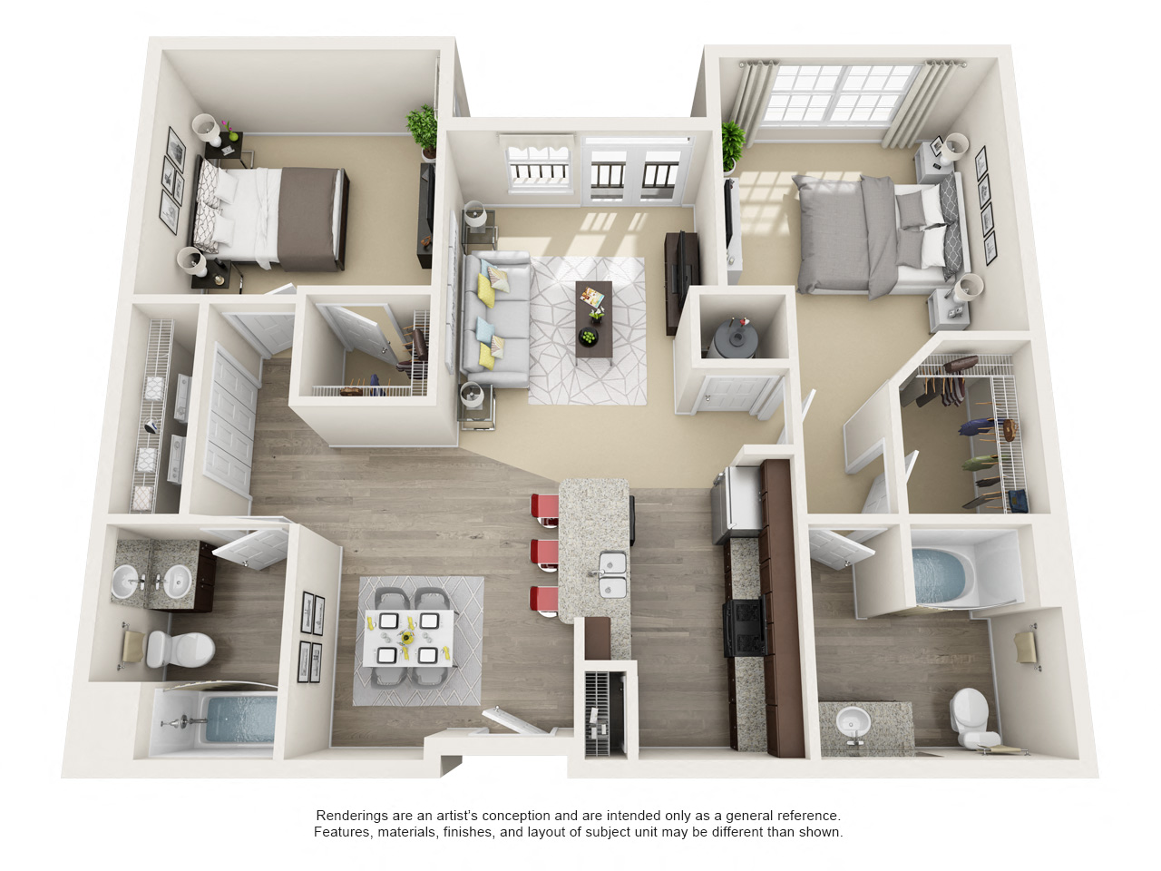 Floor plan for 2 beds, 2 baths, 1095 sqft